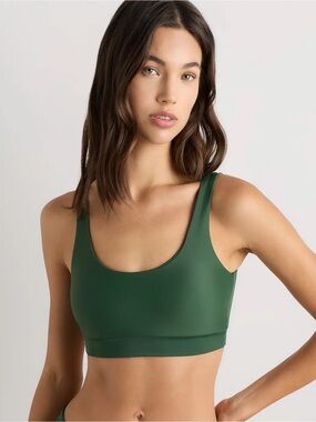 QUINCE Tank Bikini Top Small Palm Green Italian Fabric Removable Pads Swimwear